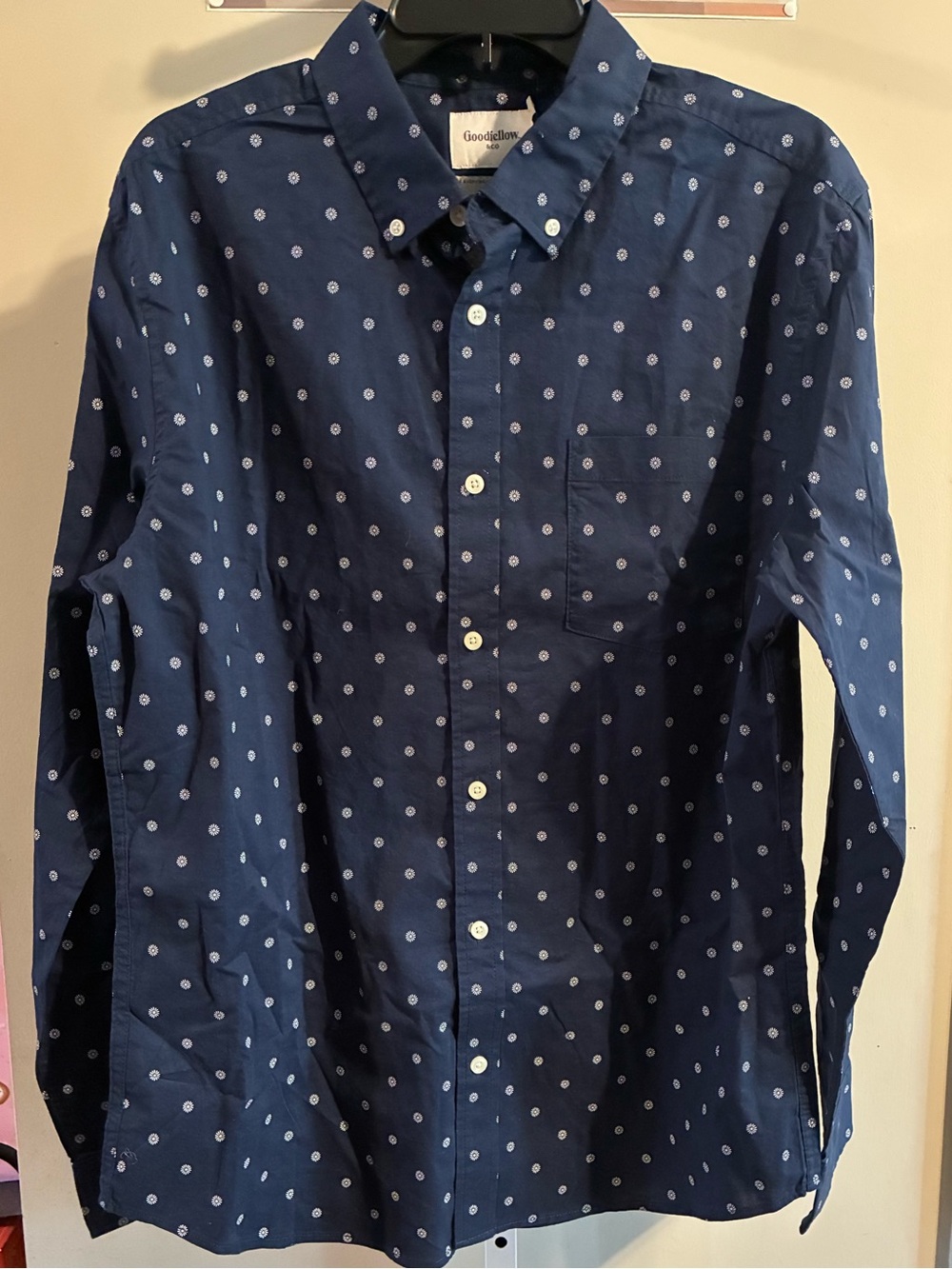 Goodfellow & Co Navy Button-Down Shirt with White Dot Print